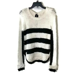 MOTH Anthropologie Womens Button Back Striped Sweater Sz. Small White Black RARE